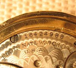 Elgin National Watch Co movement showing serial number 164,249,88