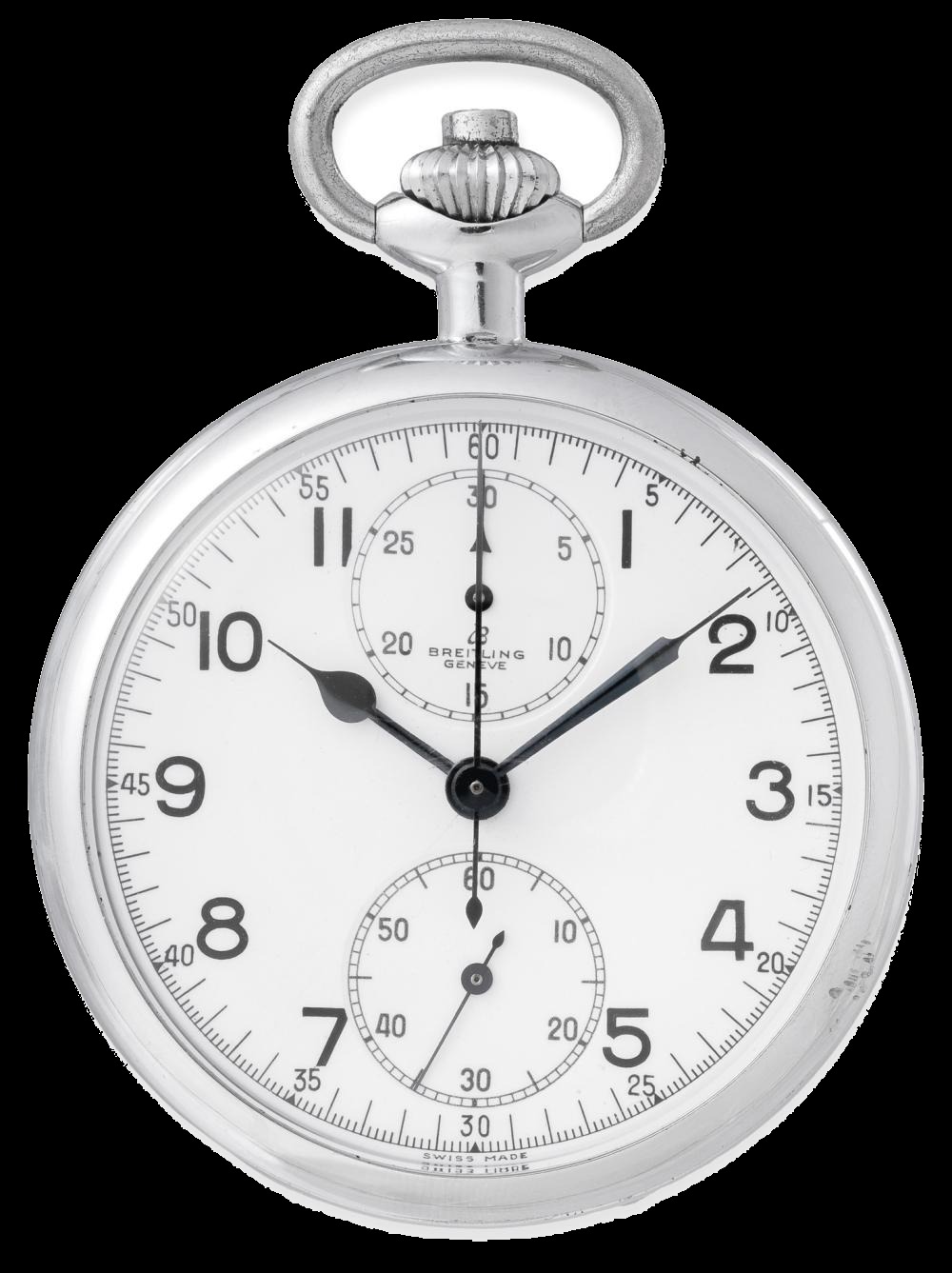 Breitling Geneve pocket chronograph — two subsidiary dials, steel case