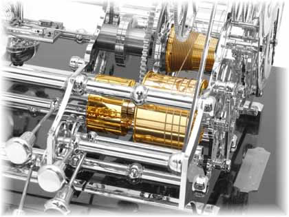 H1 twin mainspring barrels and fusee — two springs driving through equalising fusees