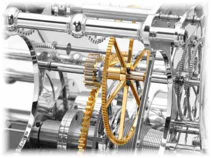 H1 gear train — wheels and pinions in polished brass and steel