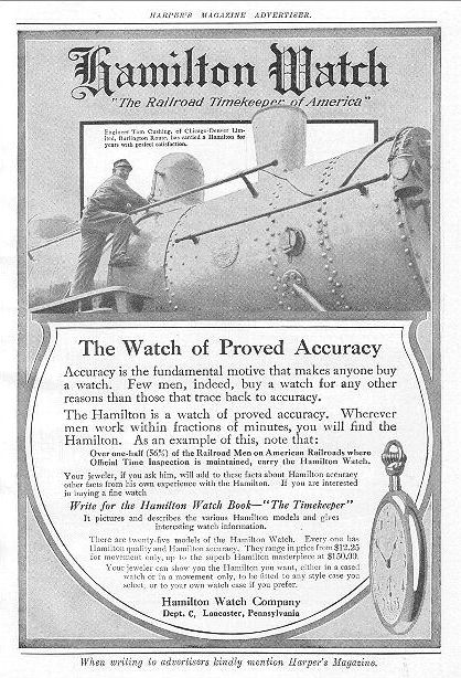 Hamilton Watch Company advertisement from Harper's Magazine, c.1914