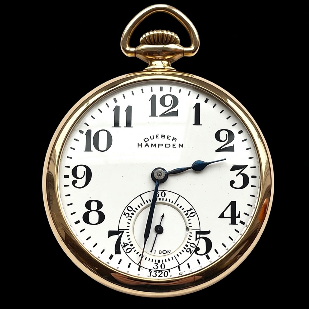 Dueber Hampden pocket watch — gold-filled open face railroad dial