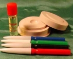 Watch oil bottles and oiling sticks on wooden holder