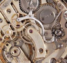 Repeater pocket watch movement — showing the rack, snail cam, all-or-nothing piece and hammer train