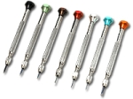 Set of seven watchmaker's screwdrivers with coloured handles